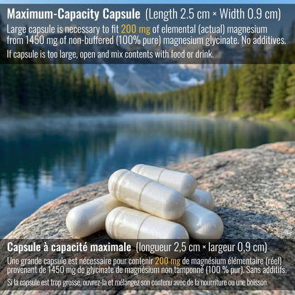 Magnesium Glycinate 200 mg Capsules (Elemental) from Non-Buffered Fully Chelated 100% Magnesium Bisglycinate - 62 Max-Capacity High-Absorption Capsules - Made in Canada - Nutritionn - Available at All In One Marketplace Canada