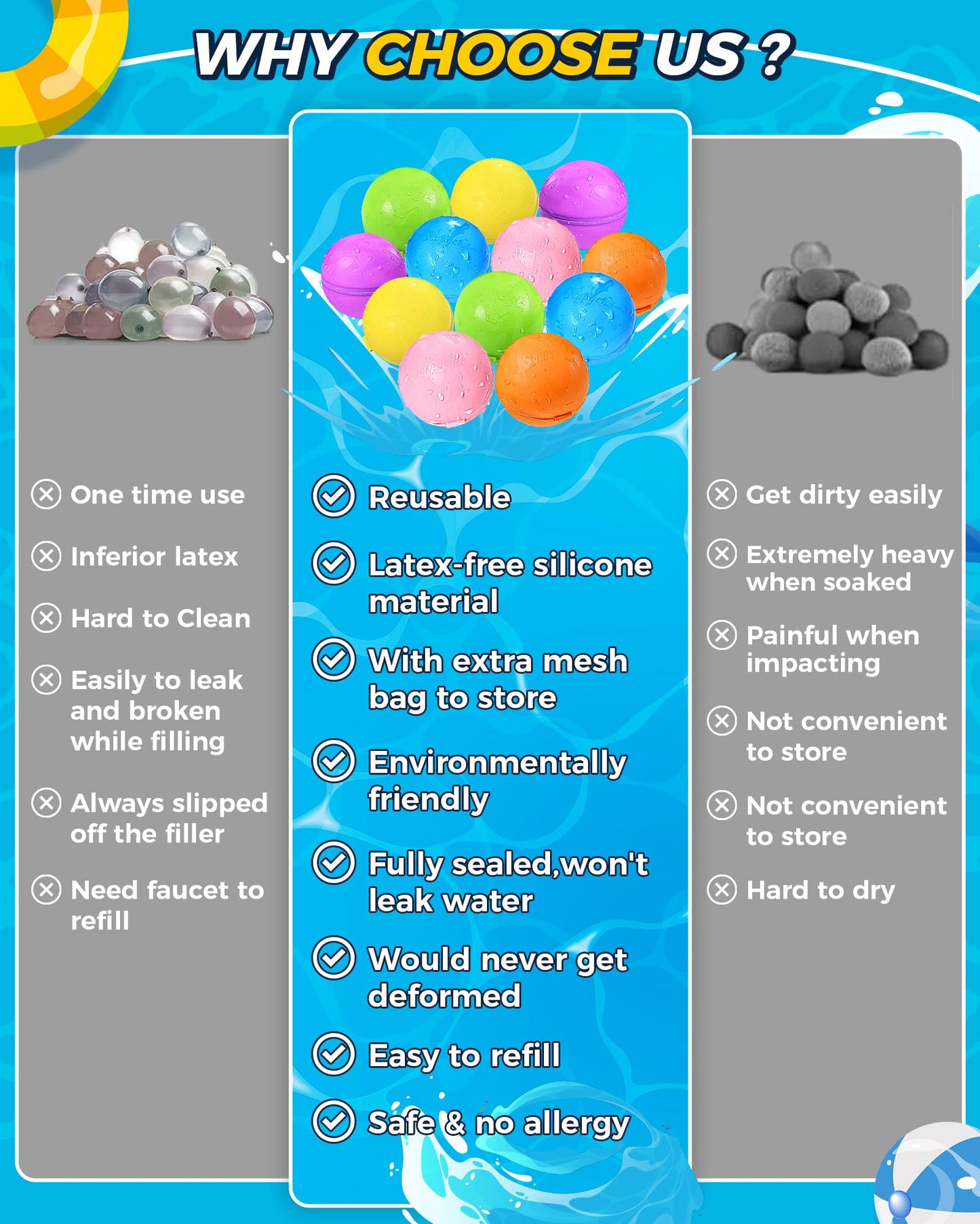 Reusable Water Bomb Balloons, Silicone Water Splash Ball with Mesh Bag, Quick Self-Sealing Water Bomb for Kids Adults Outdoor Activities Water Games Toy Outside Summer Fun Party Supplies (12Pack)