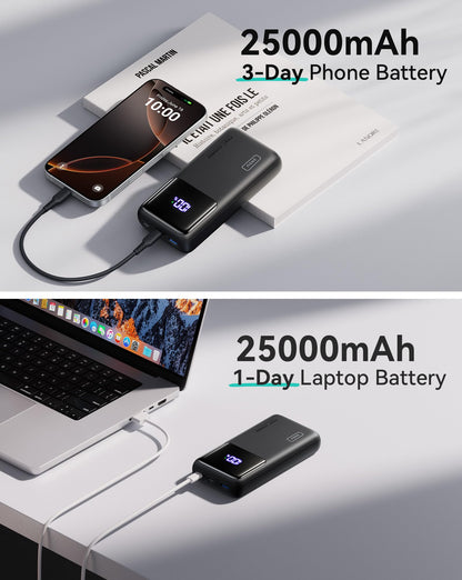 INIU Laptop Power Bank, 100W 25000mAh Portable Laptop Charger, Fast Charging USB C in&Out External Battery Pack, Travel Powerbank for Laptop MacBook iPad Steam Deck iPhone 17 16 Samsung S25 etc