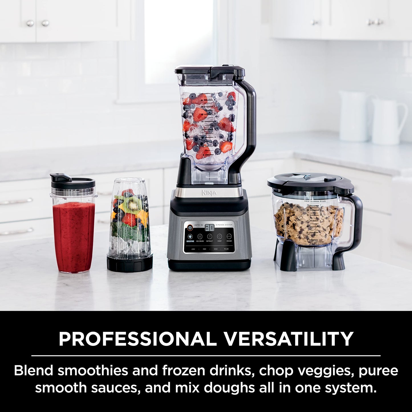 Ninja BN801C, Professional Plus Kitchen System With Auto-iQ, 72oz Pitcher, Black/Silver, 1400W (Canadian Version)