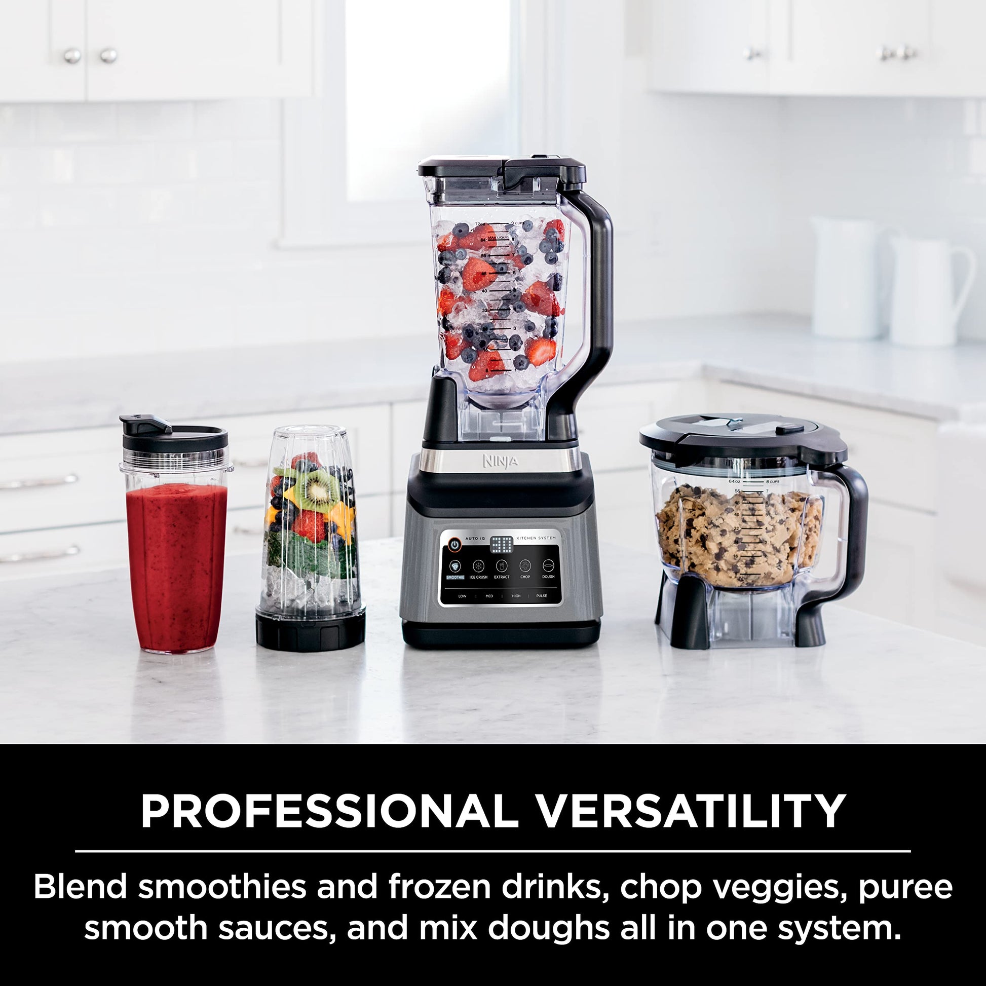 Ninja BN801C, Professional Plus Kitchen System With Auto-iQ, 72oz Pitcher, Black/Silver, 1400W (Canadian Version)