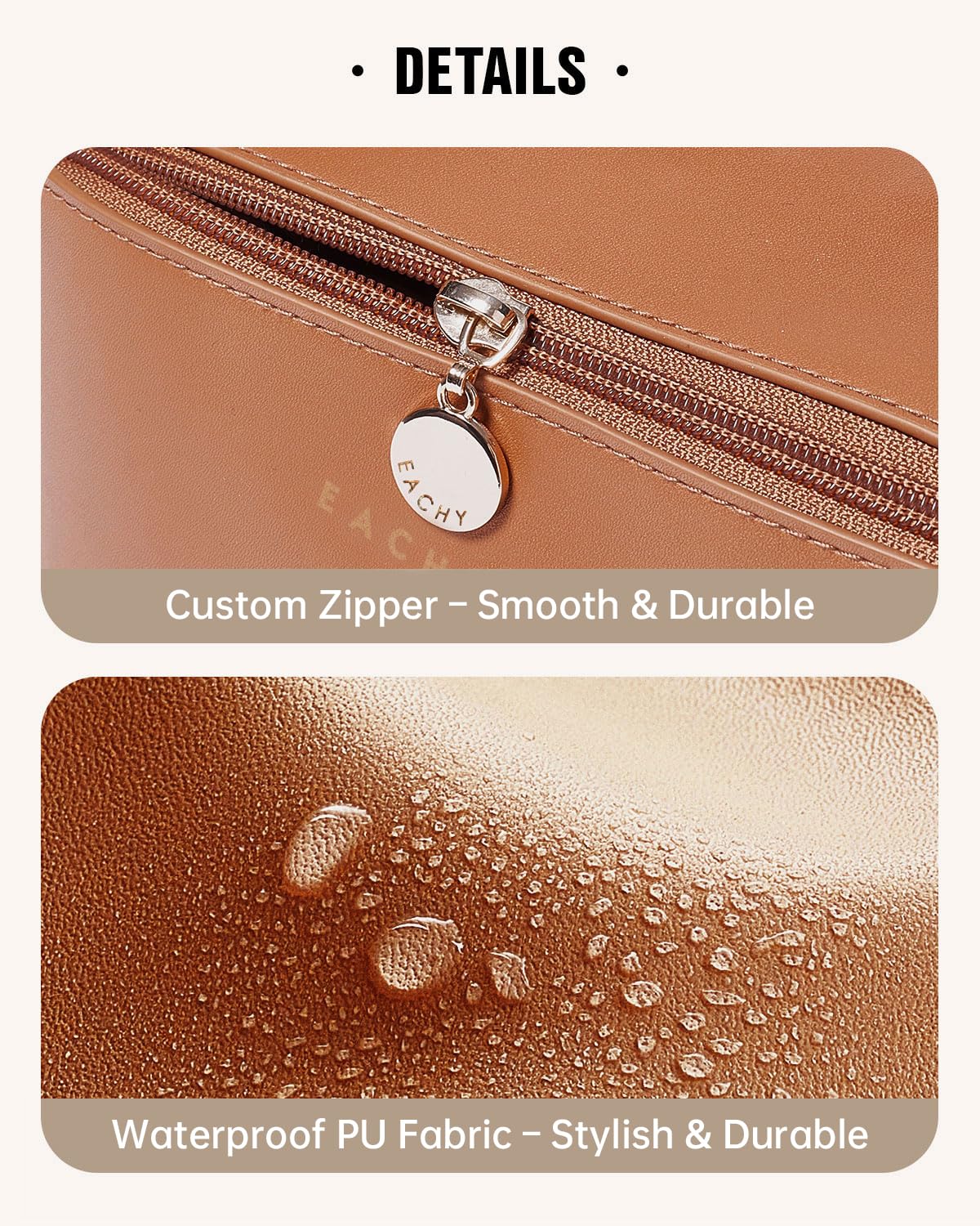 EACHY Travel Makeup Bag,Large Capacity Cosmetic Bags for Women,Waterproof Portable Pouch Open Flat Toiletry Bag Make up Organizer with Divider and Handle, Gifts for Women (Brown, Medium) - Available at All In One Marketplace Canada