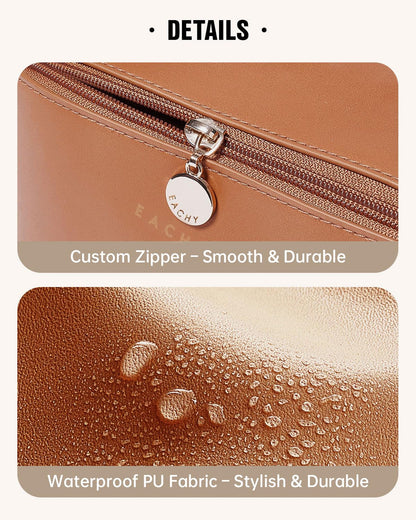 EACHY Travel Makeup Bag,Large Capacity Cosmetic Bags for Women,Waterproof Portable Pouch Open Flat Toiletry Bag Make up Organizer with Divider and Handle, Gifts for Women (Brown, Medium) - Available at All In One Marketplace Canada