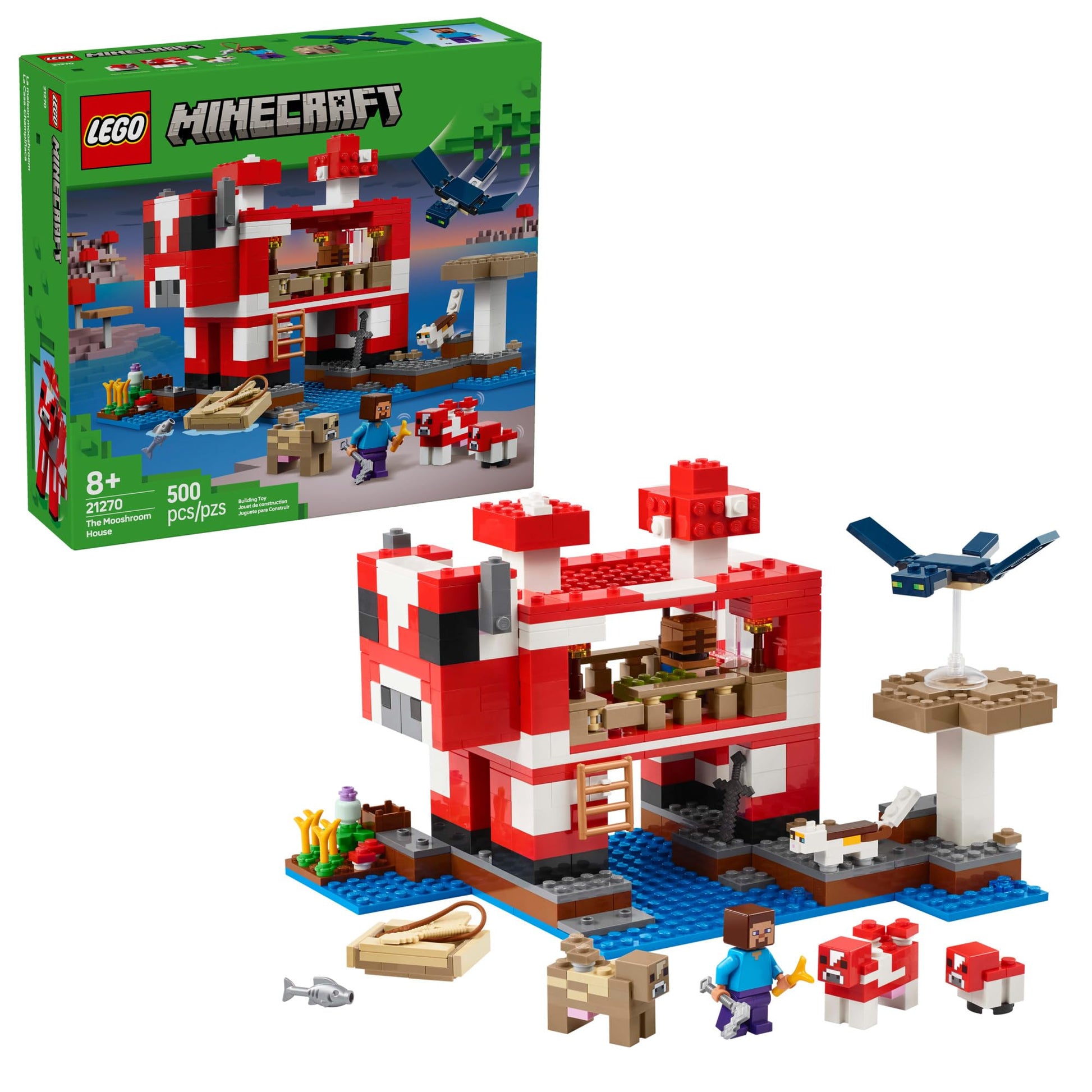 LEGO Minecraft The Mooshroom House Toy Figures and Playset - Building Minecraft Toy for Kids, Boys and Girls, Ages 8+ - with Steve and Other Figures for Pretend Play - Gift Idea for Birthdays - 21270 LEGO