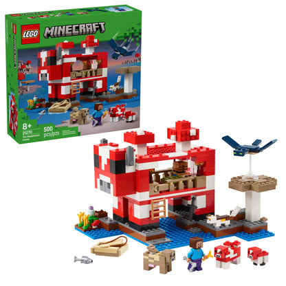 LEGO Minecraft The Mooshroom House Toy Figures and Playset - Building Minecraft Toy for Kids, Boys and Girls, Ages 8+ - with Steve and Other Figures for Pretend Play - Gift Idea for Birthdays - 21270 LEGO