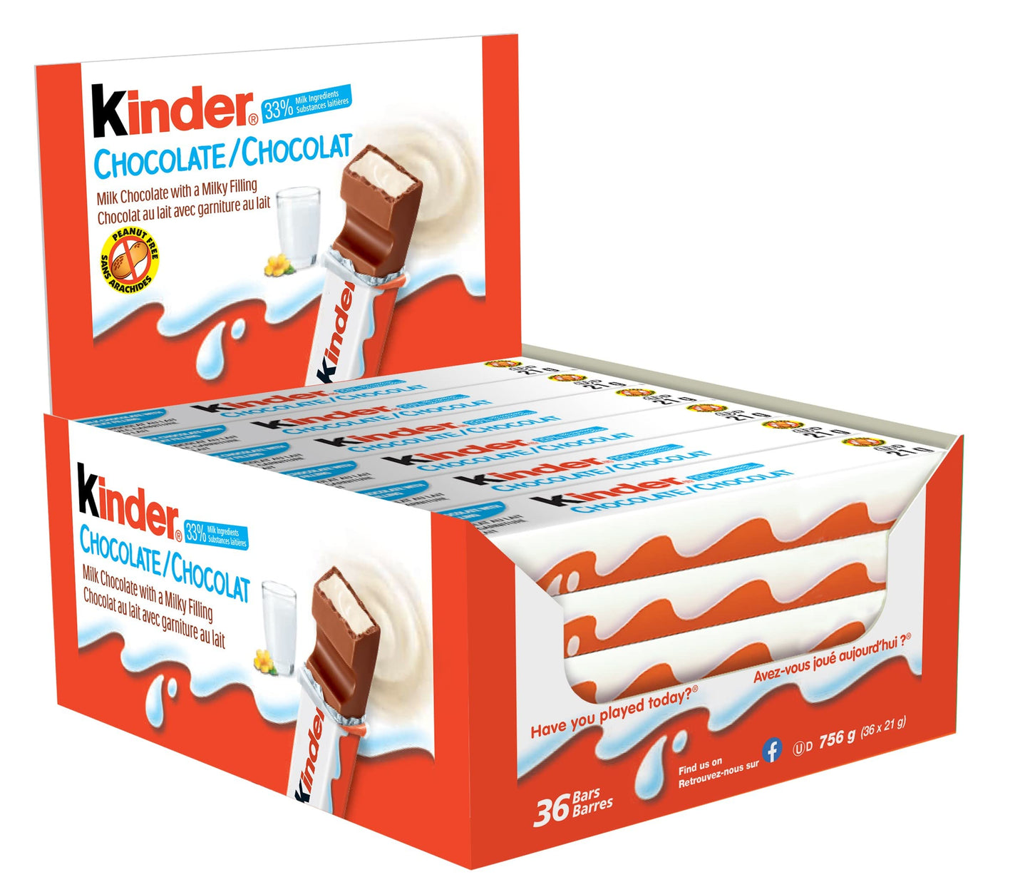 Kinder Chocolate Bars - Pack of 36 Individual Wrapped Milk Chocolate Treats (21g each)