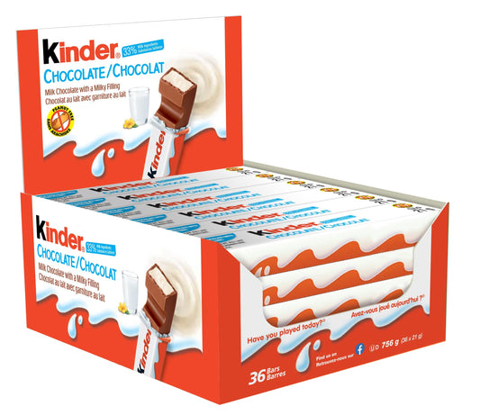 Kinder Chocolate Bars - Pack of 36 Individual Wrapped Milk Chocolate Treats (21g each)