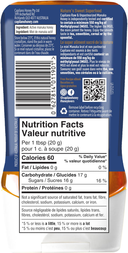 Capilano Active Manuka Honey MGO550+ – 250g Pure Australian Premium