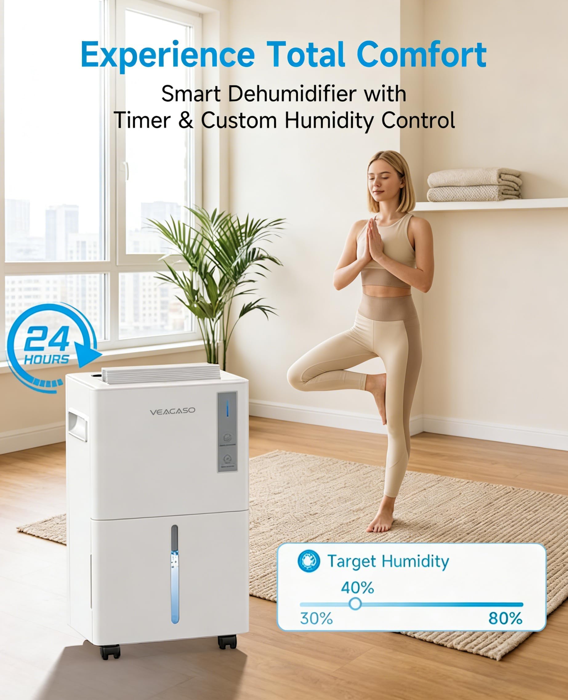 VEAGASO 1500 Sq.Ft Dehumidifier, 21 Pints Dehumidifiers for Basemens with Drain Hose & Humidity Control, Quiet Operation Dehumidifiers for Home, RV, Bathroom, Bedroom - 3 Modes & 24H Timer - Available at All In One Marketplace Canada