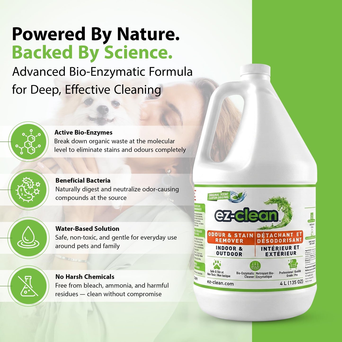 ez-clean Advanced Odor Remover- Highly Concentrated Bio Enzyme - Pet Odor Eliminator for Dog, Cat, and Small Animal Urine - Indoor & Outdoor Use for Any Organic Spills (4L jug)