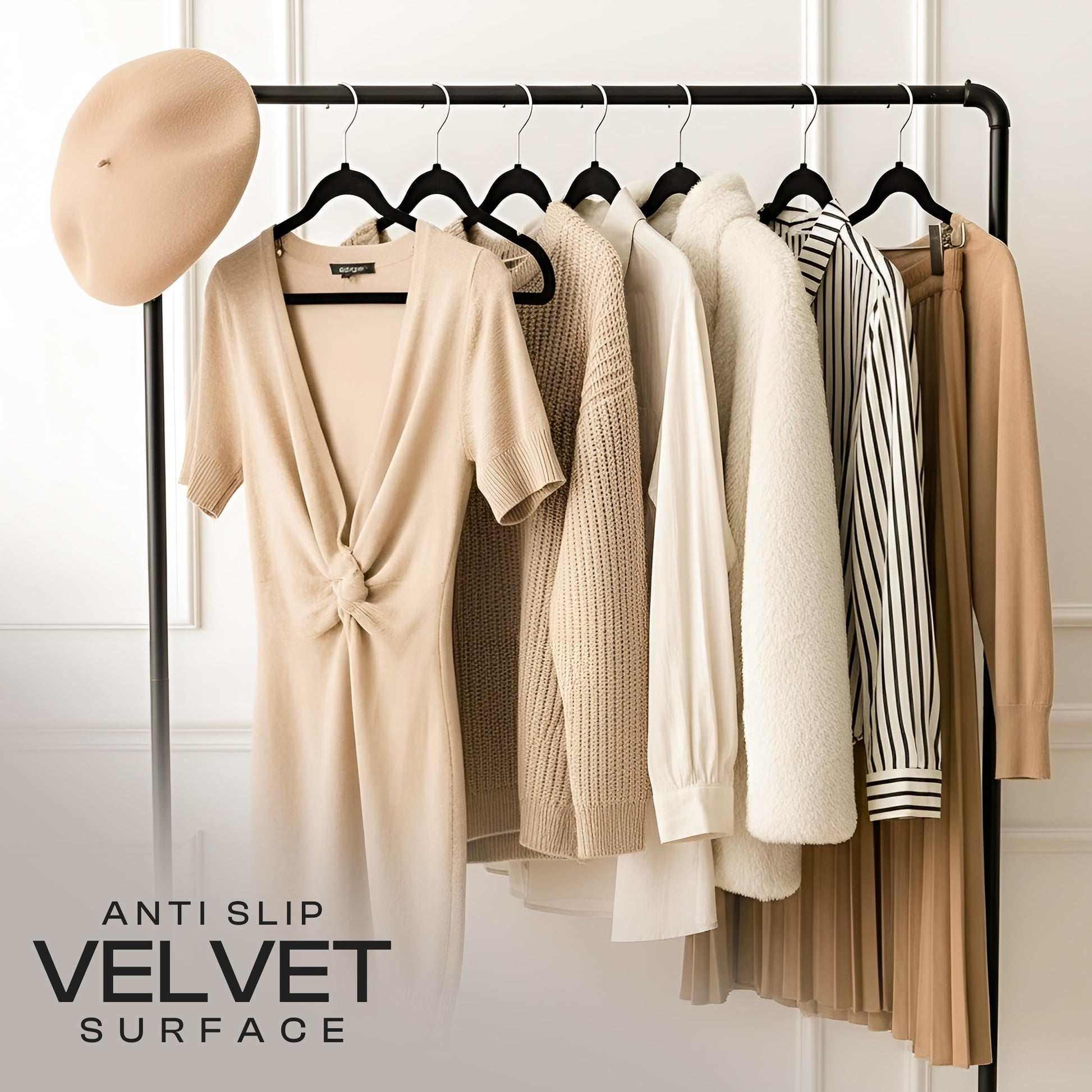 Utopia Home Velvet Hangers 50 Pack, Heavy Duty, Non-Slip, Space Saving Felt Clothes Hangers with 360° Hook & Notches (Black)