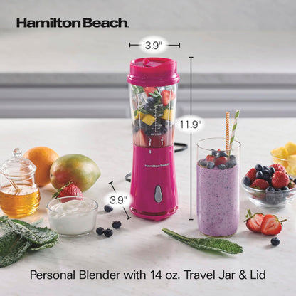 Hamilton Beach Personal Blender for Smoothies & Protein Shakes, Portable Single Serve Blender with Travel Lid, 14 oz BPA-Free Jar, 175W, Compact Countertop Blender, Raspberry, 51131G 🍁 All In One Marketplace Canada