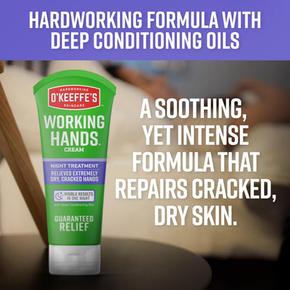 O'Keeffe's Working Hands Night Treatment Hand Cream, Restorative Lotion Works While You Sleep, Deep Conditioning Oils, 7oz/198g Tube, (Pack of 1) - Available at All In One Marketplace Canada