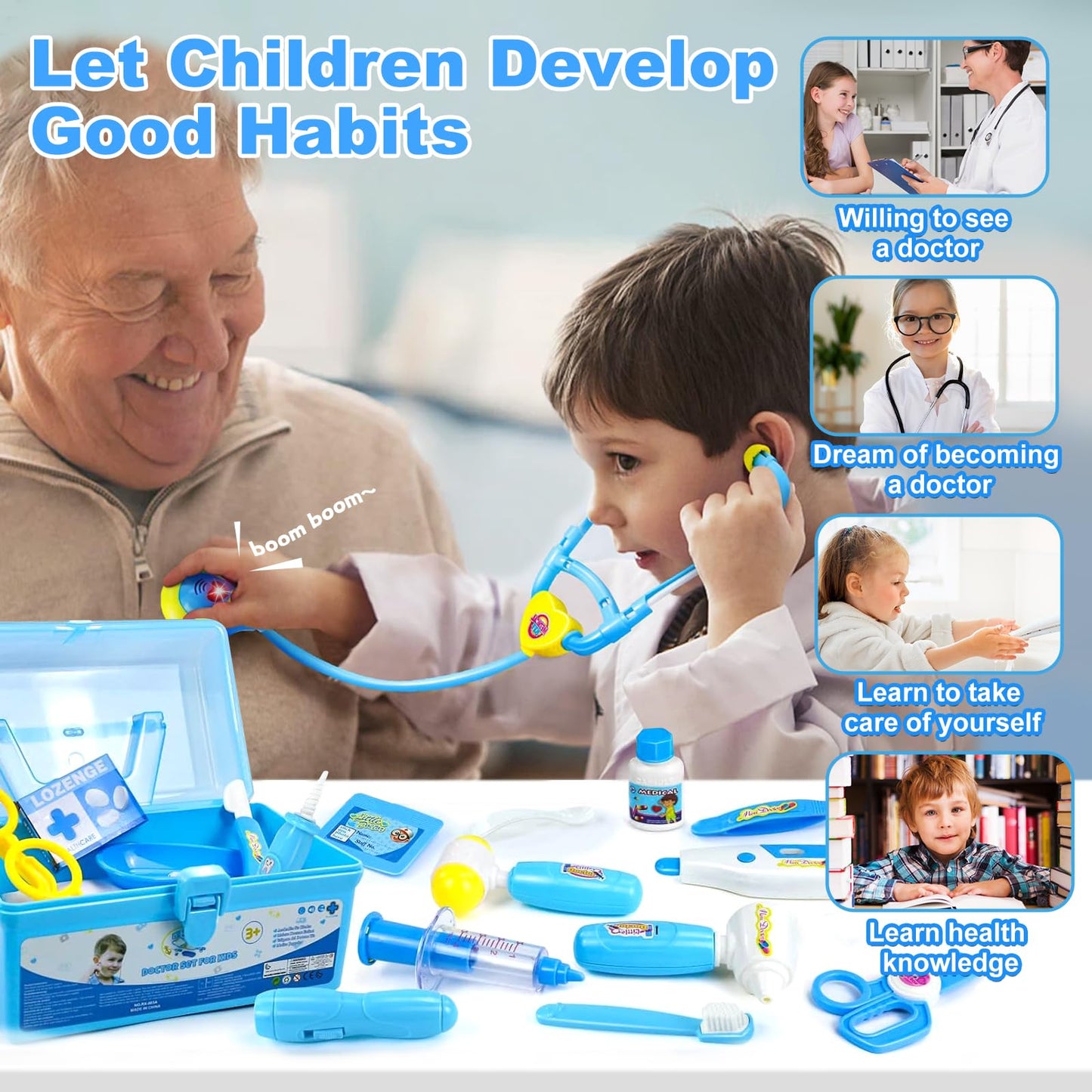 Doctor Kit Kids Toys for 2 3 4 Year Old Girl Boys, Dentist Kit Pretend Play Costume Dress Up Game Medical Kit Educational Toddler Toys for 2 3 4 5 6 + Year Old Boys Girls Birthday Gifts