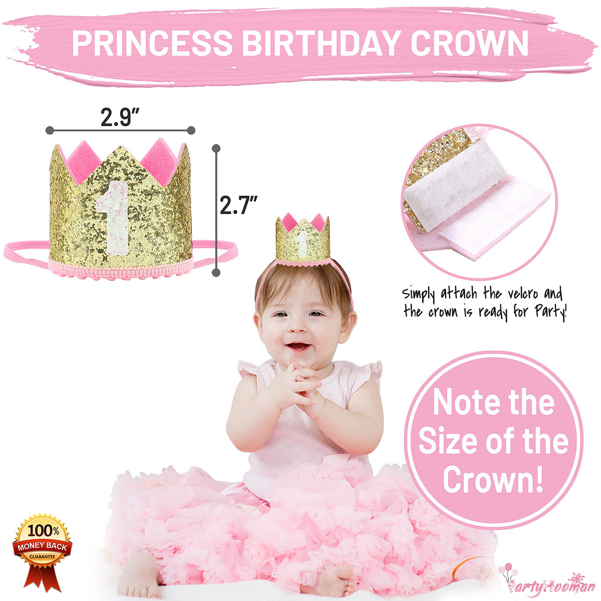 Baby Girl First Birthday Decorations - 1st Birthday Girl Decoration Pink Gold Party Supplies - Happy First Birthday Banner, Number 1 Balloon and Crown, Balloon Arch, High Chair Banner, ONE Cake Topper 🍁 All In One Marketplace Canada