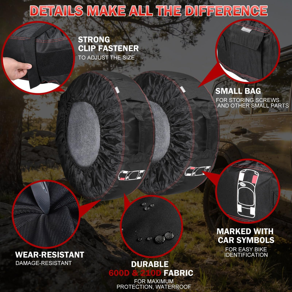 Cholila Cover Set of 4 Seasonal Tire Totes, Fits 22-31in Diameter, Black 🍁 All In One Marketplace Canada