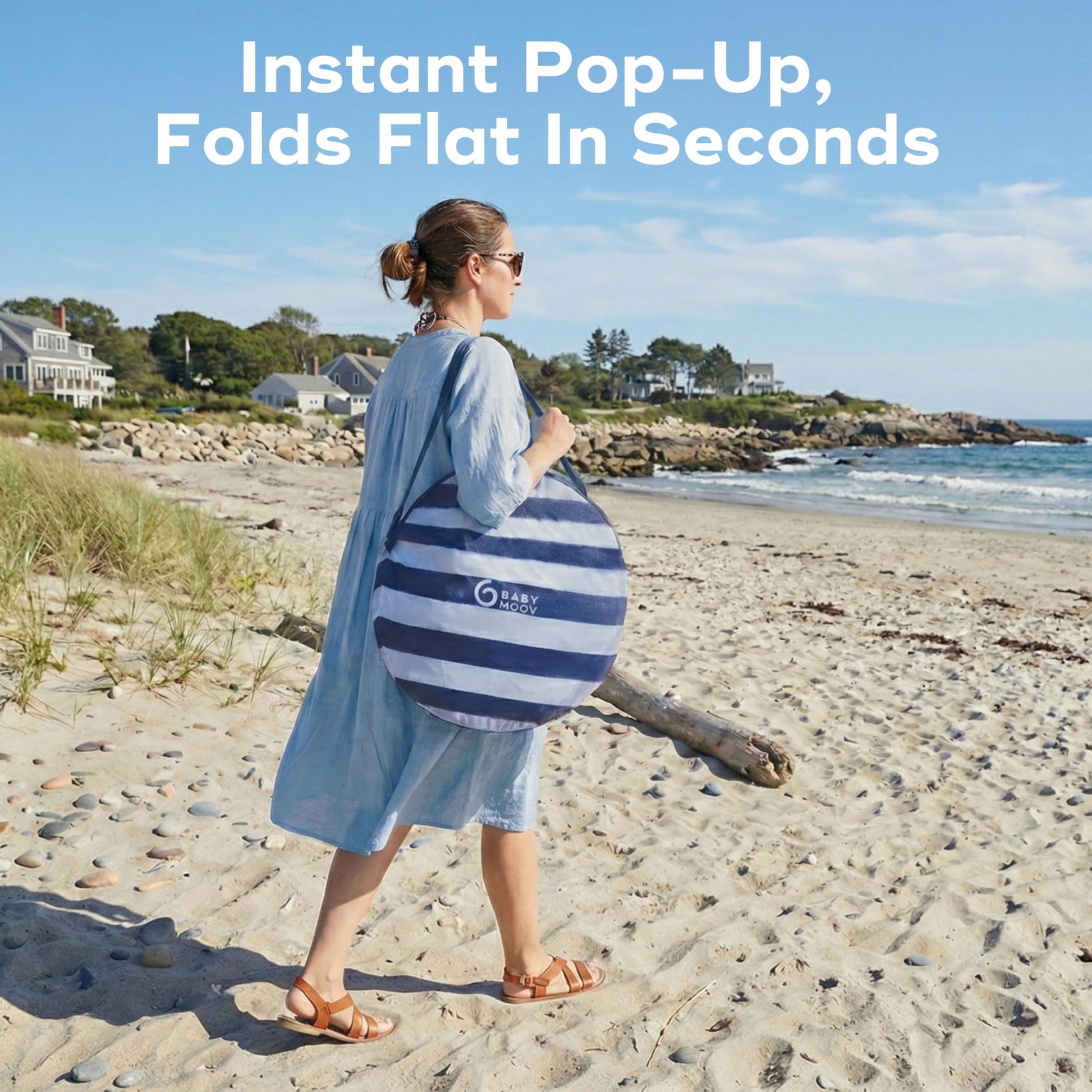 Babymoov Anti-UV Baby & Toddler Beach Tent, Pop-Up Sun Shade Shelter with UPF 50+ Protection, Portable Outdoor Canopy, Ventilated Shade, Floor Mat & Carry Bag, Marine Babymoov