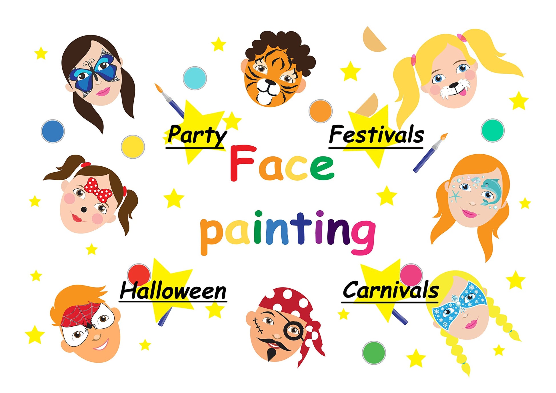 BOBISUKA Face Painting Kit for Kids - 16 Colors Water Based Body Face Paint Includes Brushes,Sponges,Glitters,Gem Sheet,Instructions,Stencils for Halloween Party Costume SFX Makeup - Available at All In One Marketplace Canada