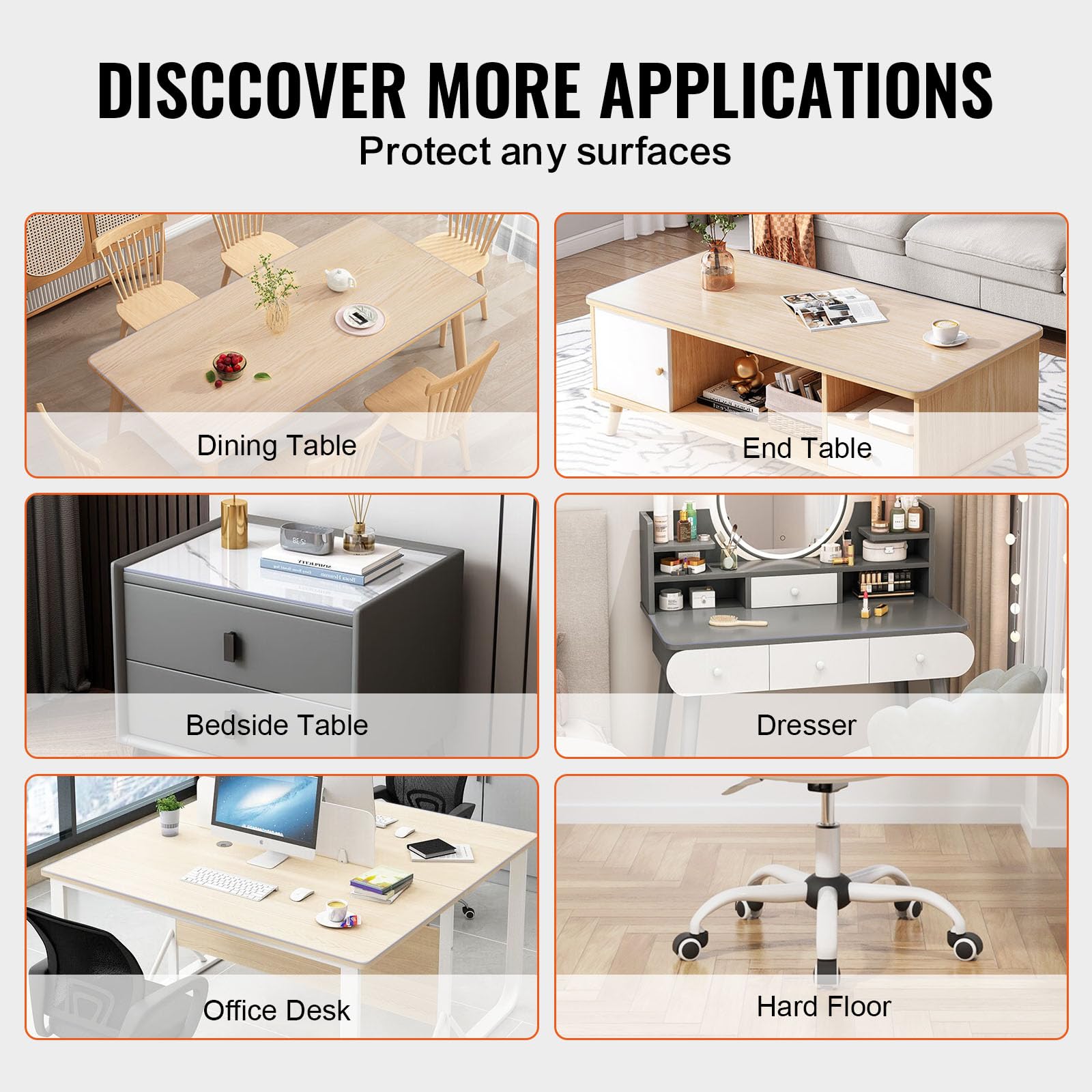 VEVOR Plastic Table Cover, 40 x 60 Inch 2.0 mm Thick Clear Table Protector, Rectangle PVC Desk Mat, Waterproof & Easy Cleaning Desk Pad Tablecloth, for Office Dresser Dining Room Table Night Stand VEVOR