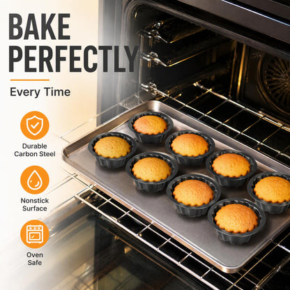ZENFUN 10 Pcs Mini Flan Molds Pan, 4 Inches Fluted Cake Pan Nonstick, Carbon Steel Mini Flan Molds Pans, Cake Pans Reusable Tube Oven Baking Mold for Cupcake, Bread, Bavarois, Brownie 🍁 All In One Marketplace Canada