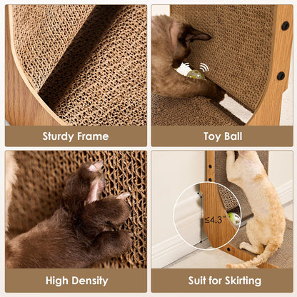 EHEYCIGA Cardboard Cat Scratcher for Indoor Cats, 68 CM L Shaped Vertical Cat Scratching Pad with Ball Cat Toy, Large Cat Scratcher Board