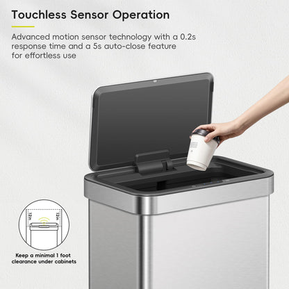 EKO Nova Sensor Trash Can, 21 Gallon/80 Liter Stainless Steel Rectangular Touchless Motion Sensor Trash Can, Matte Metallic 🍁 All In One Marketplace Canada