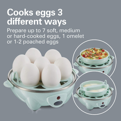 Hamilton Beach 3-in-1 Egg Cooker, Hard-Boiled, Poached, Omelets, 7 Egg Capacity, Teal, 25504G