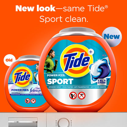 Tide Power Pods Sport Laundry Detergent Pacs, Advanced Sweat + Stain Fighter, 63 Count Tide
