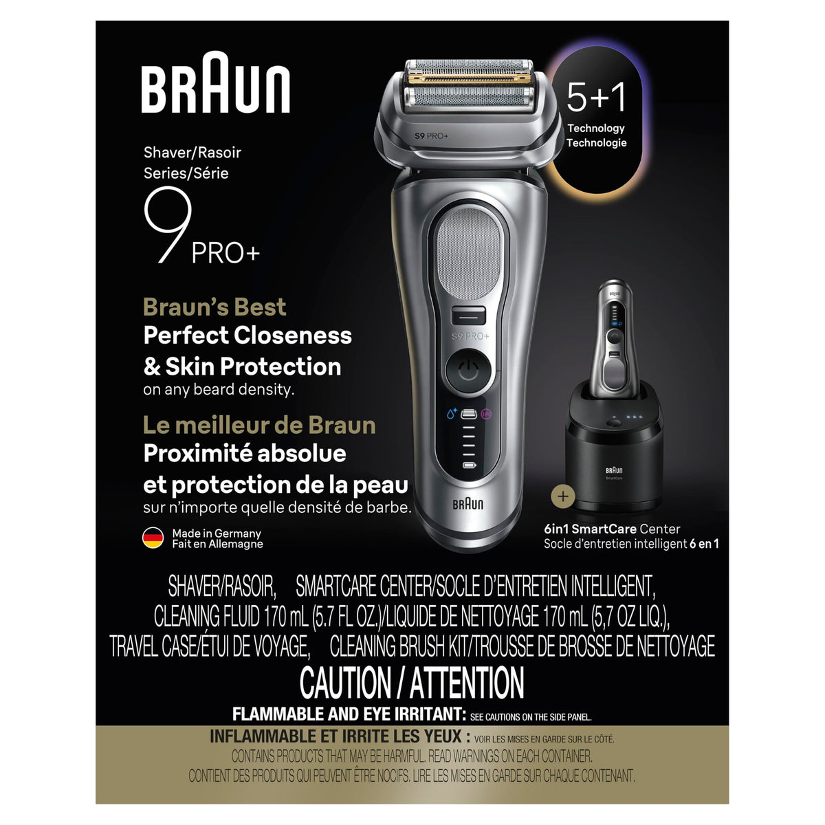 Braun Series 9 PRO+ Electric Razor for Men, Electric Foil Shaver, with Precision Trimmer, Pro SensoAdapt, 6in1 SmartCare Center, 9667CC, Silver