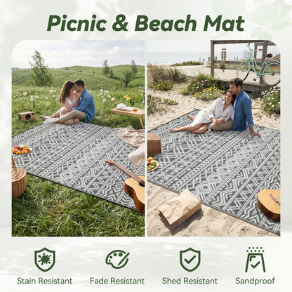 Outdoor Rug 5x8 ft Waterproof Outdoor Carpet-Patio RV Deck Camping Rug Portable Boho Rugs for Outdoor Area Rug Picnic Backyard Porch Beach Mat Grey
