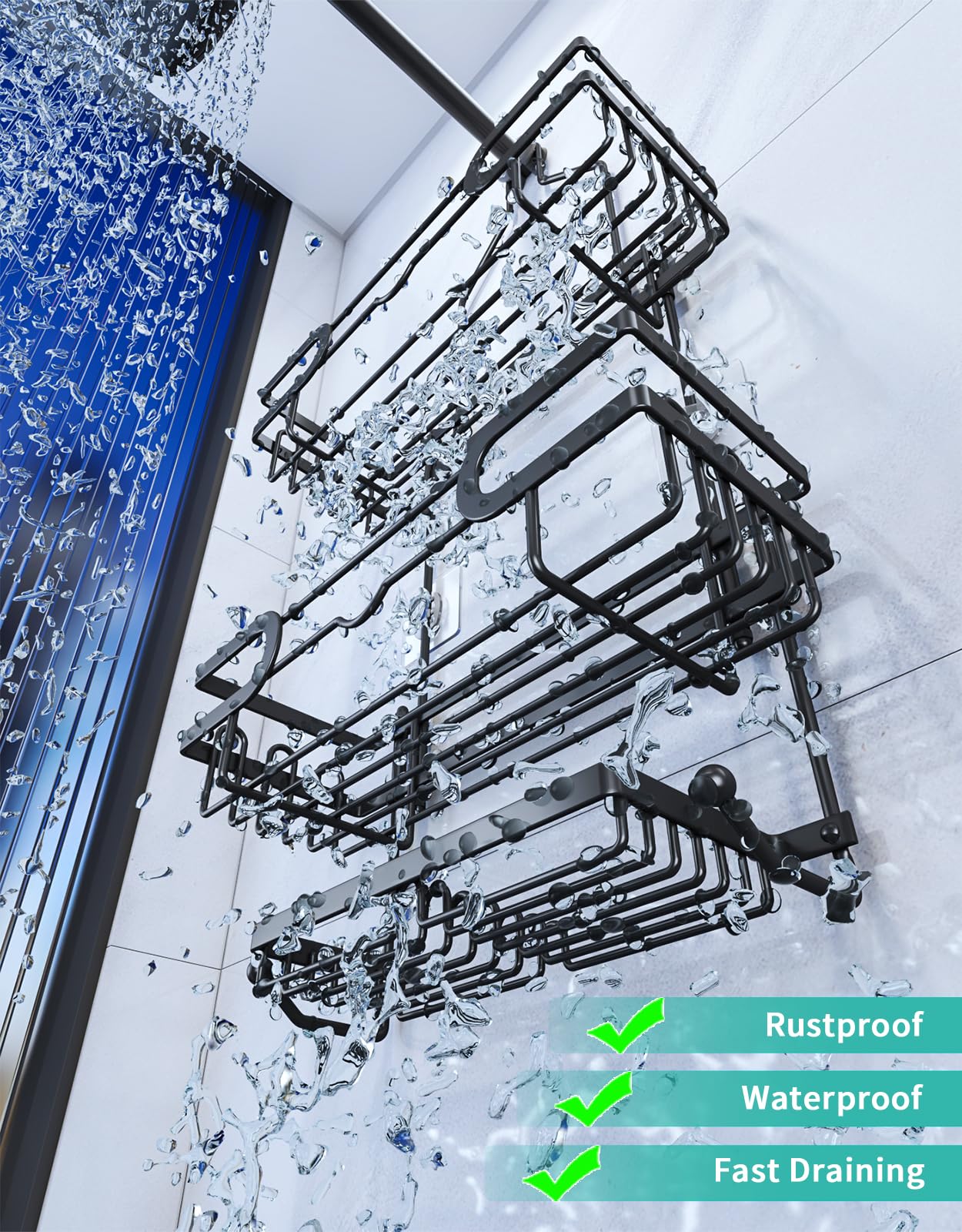 HapiRm Shower Caddy Hanging - 3 Tier Over Shower Head Caddy, No Drilling Shower Organizer Hanging with 2 Soap Holder & 12 Hooks, Bathroom Shower Shelves for Shampoo, Soap - Available at All In One Marketplace Canada