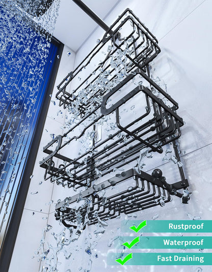 HapiRm Shower Caddy Hanging - 3 Tier Over Shower Head Caddy, No Drilling Shower Organizer Hanging with 2 Soap Holder & 12 Hooks, Bathroom Shower Shelves for Shampoo, Soap - Available at All In One Marketplace Canada