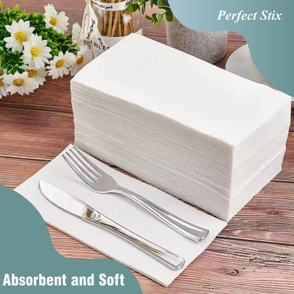 Perfect Stix White Dinner Napkin-300 2-Ply White Dinner Napkins, 0.1" Height, 17" width, 15" Length (Pack of 300) Perfect Stix