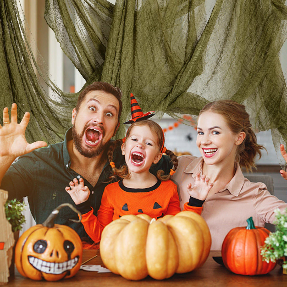 RunNico 400" x 71" Halloween Creepy Cloth - Spooky Gauze Fabric - Green - Halloween Pattern - Stretchable - Polyester - Hand Wash Only - Outdoor-Holiday Decorations 🍁 All In One Marketplace Canada