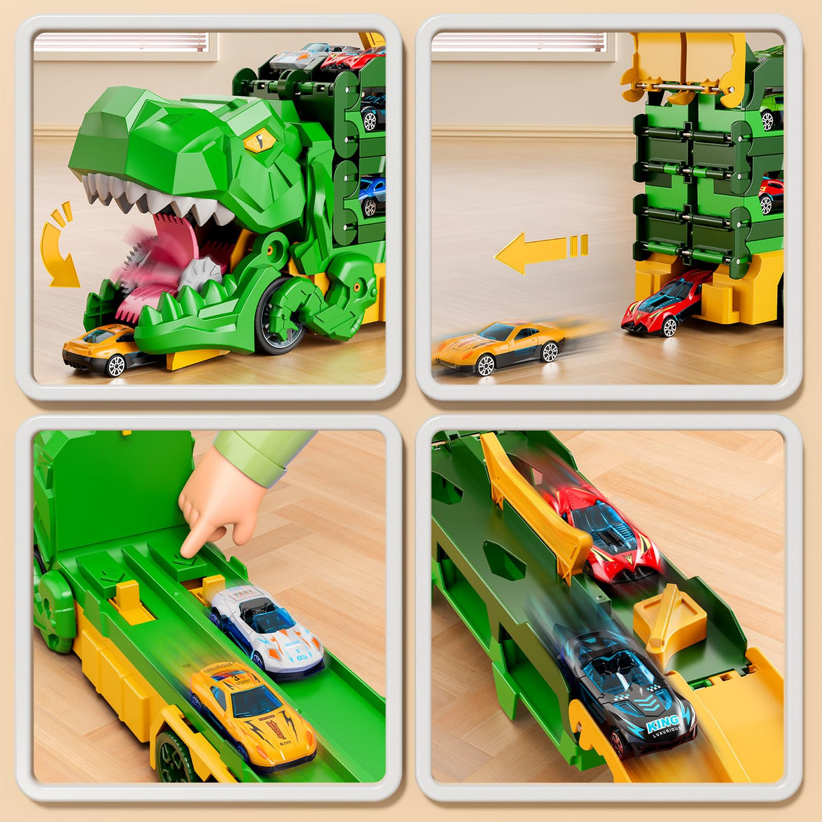 Dinosaur Transport Race Truck Toy with 59-Inch Race Track and Die-Cast Cars 🍁 All In One Marketplace Canada