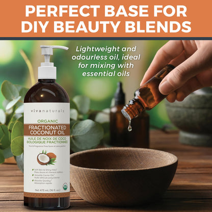 Viva Naturals Organic Fractionated Coconut Oil – Pure Massage Oils for Massage Therapy, Coconut Oil for Skin & Hair, Lightweight Carrier Oil for Essential Oils, 16 fl oz - Available at All In One Marketplace Canada