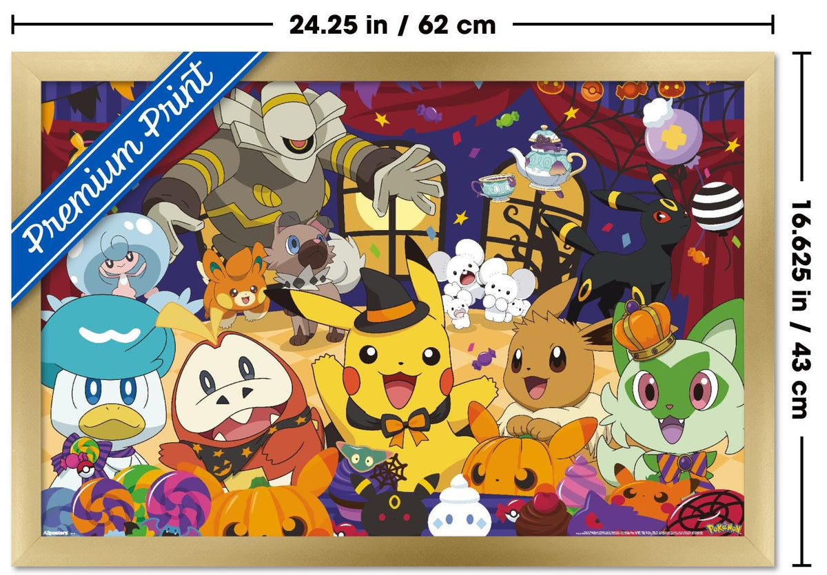 Pokémon : Fête d'Halloween - Affiche murale de groupe, 56,9 cm x 37,3 cm, version encadrée or