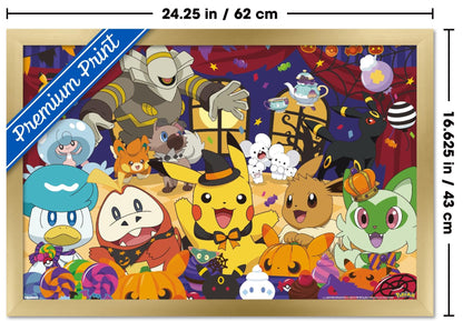 Pokémon : Fête d'Halloween - Affiche murale de groupe, 56,9 cm x 37,3 cm, version encadrée or