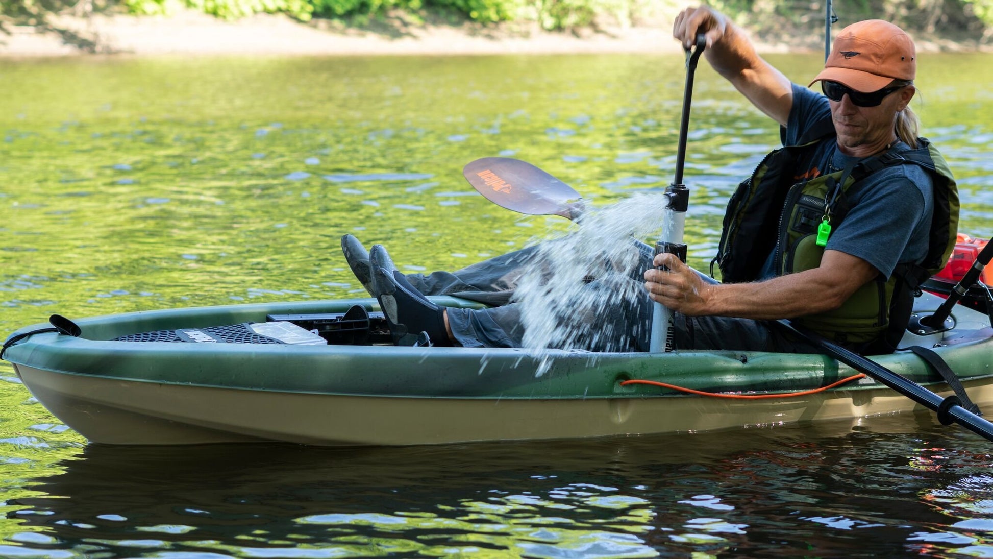 Pelican Bilge Floating Hand Pump - Kayak / Canoe / Boat Water Hose Evacuation (Black & Grey) Pelican