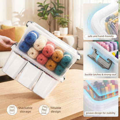Citylife 17 QT Plastic Storage Bins with 6 Detachable Inserts Clear Storage Box with Lids Multipurpose Stackable Storage Containers for Organizing Crayon, Tool, Craft - Available at All In One Marketplace Canada