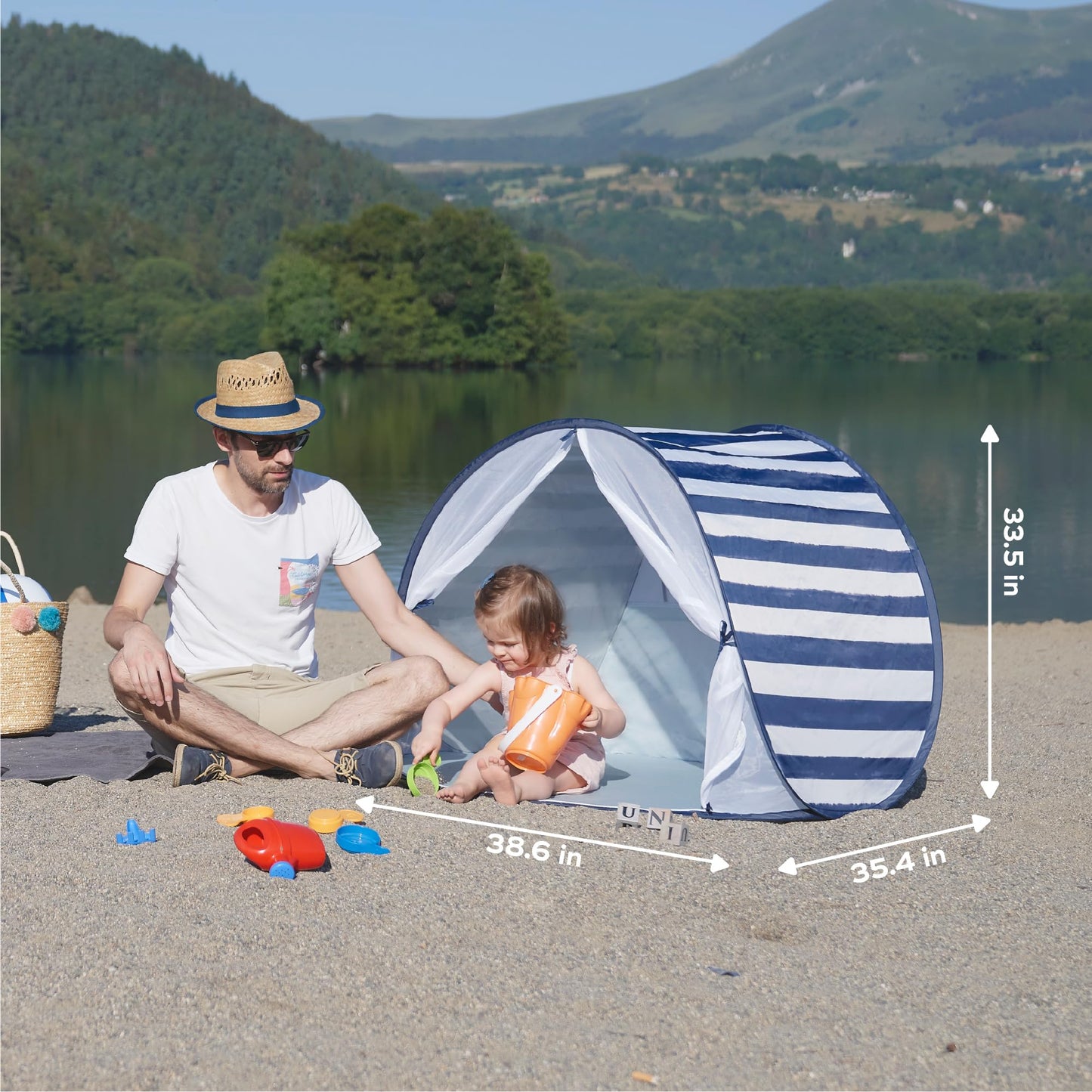 Babymoov Anti-UV Baby & Toddler Beach Tent, Pop-Up Sun Shade Shelter with UPF 50+ Protection, Portable Outdoor Canopy, Ventilated Shade, Floor Mat & Carry Bag, Marine Babymoov