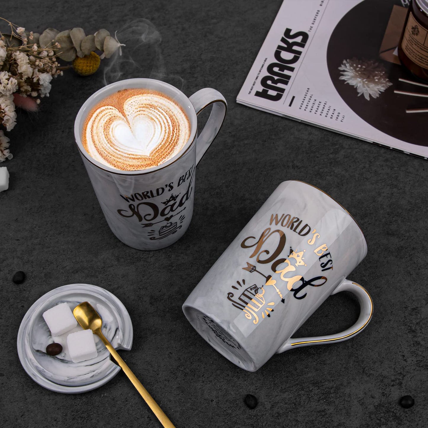 Fathers Day Gifts Presents for Dad - Dad Birthday Gift from Daughter, Son - World' s Best Dad Mug - Christmas Gift for Dad, New Dad, Husband - 14oz Grey Ceramic Coffee Mug, Greeting Card, Gift Box - Available at All In One Marketplace Canada