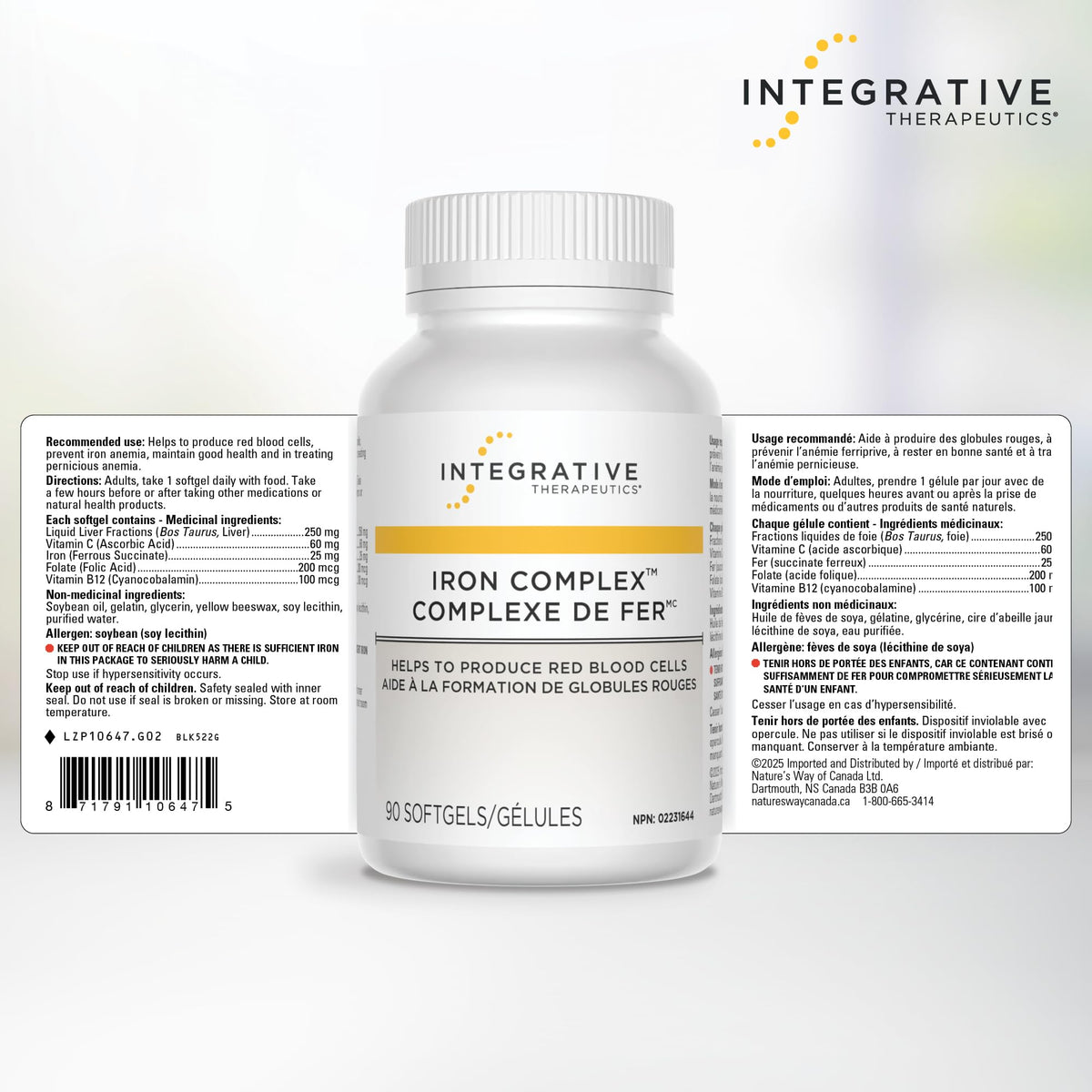 Integrative Therapeutics Iron Complex – Iron Blend Supplement with Folic Acid, Vitamin C and B12 – Supports Red Blood Cell Production & Helps Prevent Anemia - 90 Softgels