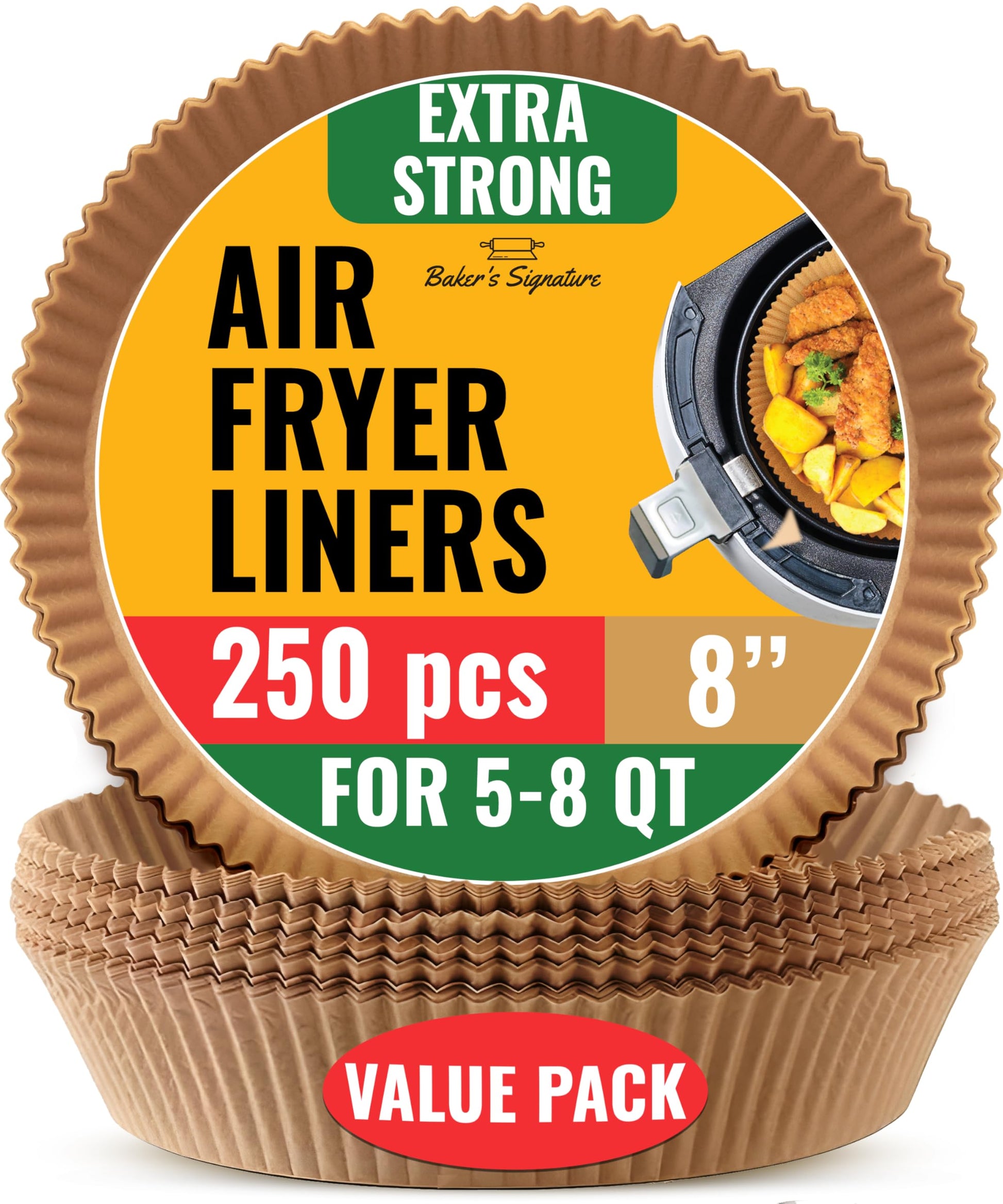 Baker's Signature Disposable 8" Round Air Fryer Parchment Paper Liner, 250 Pcs - Compatible with Up to 5.8 qt Baskets (Package May Vary) - Available at All In One Marketplace Canada