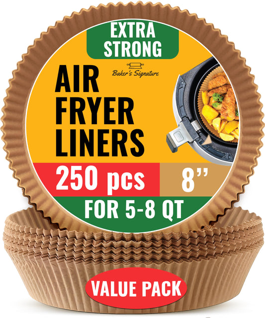 Baker's Signature Disposable 8" Round Air Fryer Parchment Paper Liner, 250 Pcs - Compatible with Up to 5.8 qt Baskets (Package May Vary) - Available at All In One Marketplace Canada