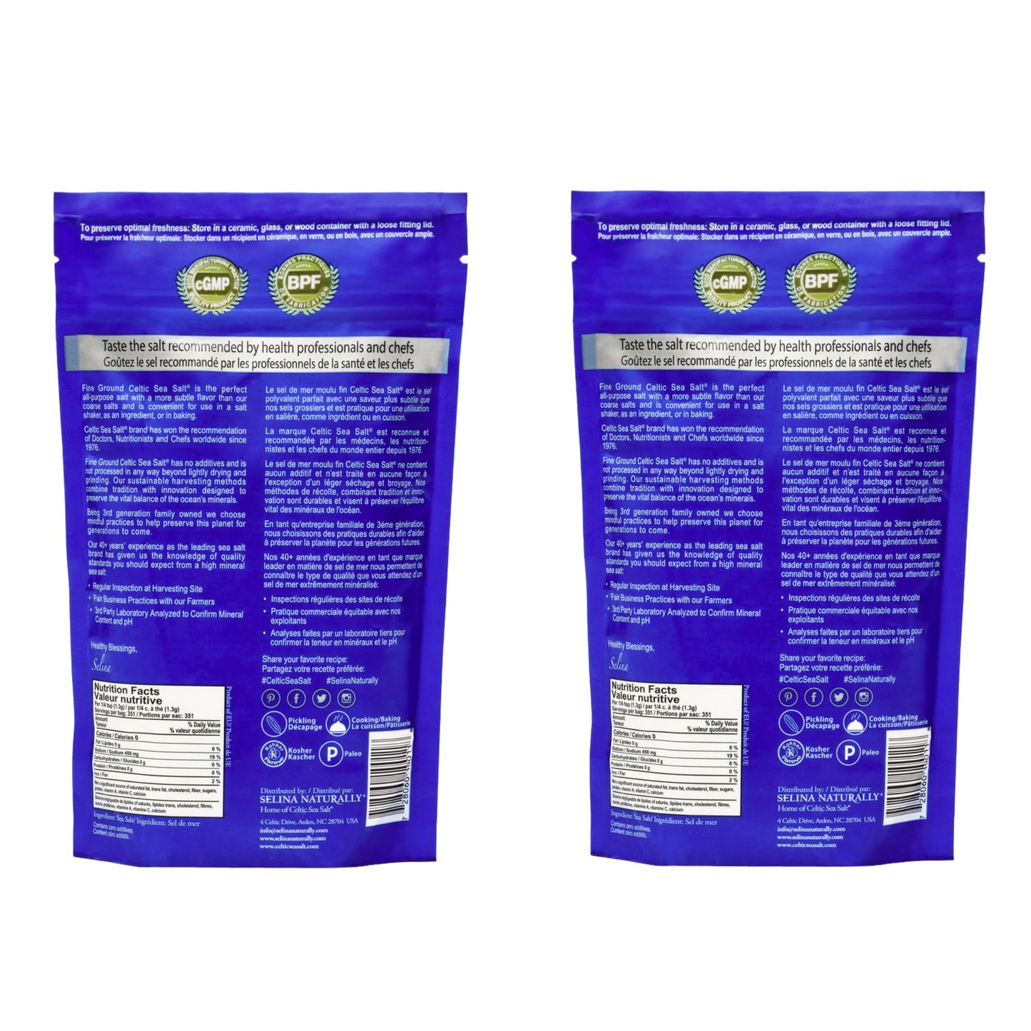 Celtic Sea Salt Fine Ground - Resealable Bags, 1 Pound, 2 Pack
