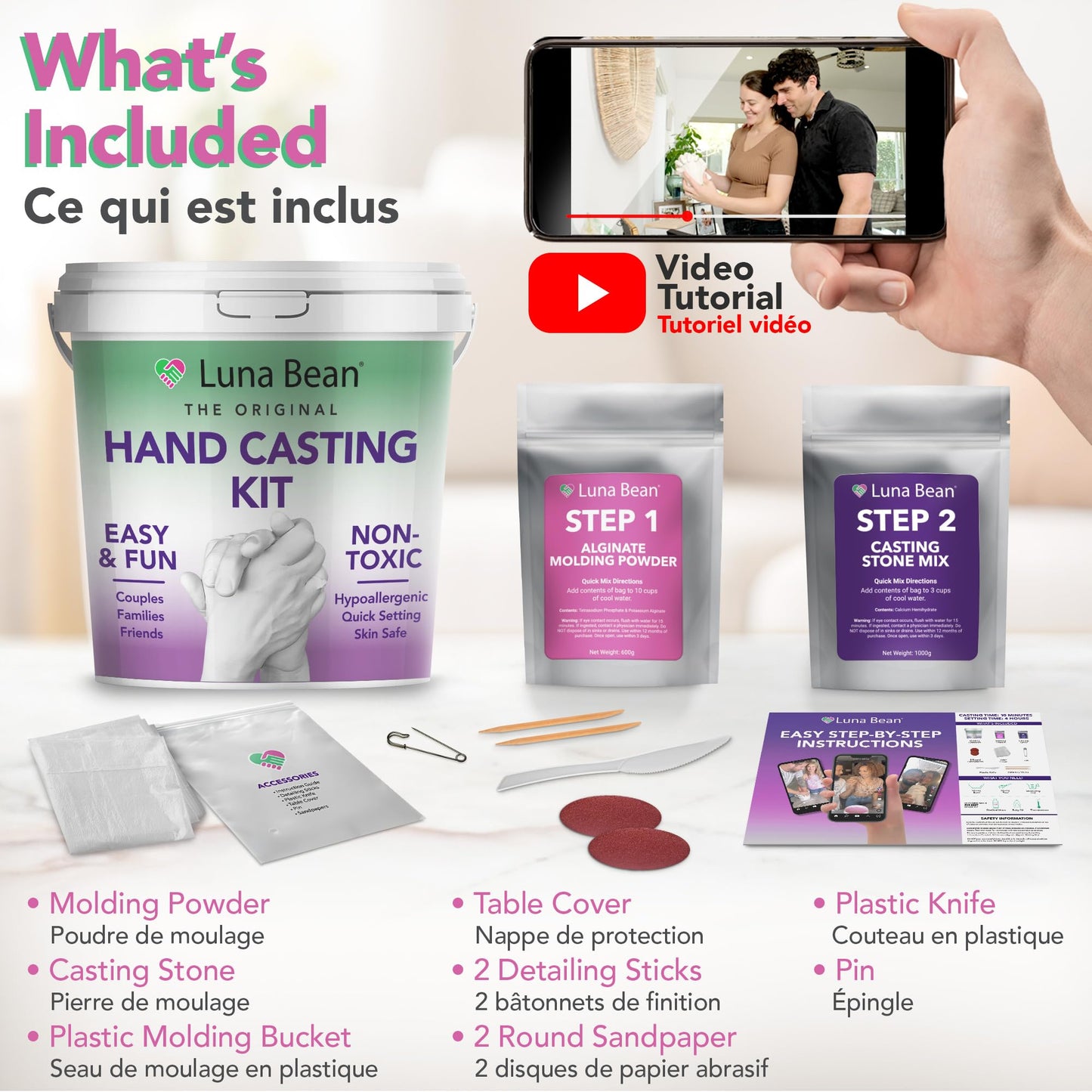 Luna Bean Hand Casting Kit – The Original Hand Mold Kit – Anniversary Engagement Gifts for Women Men Her Him Couples Wife Boyfriend Girlfriend Wedding Bridal Shower - Available at All In One Marketplace Canada