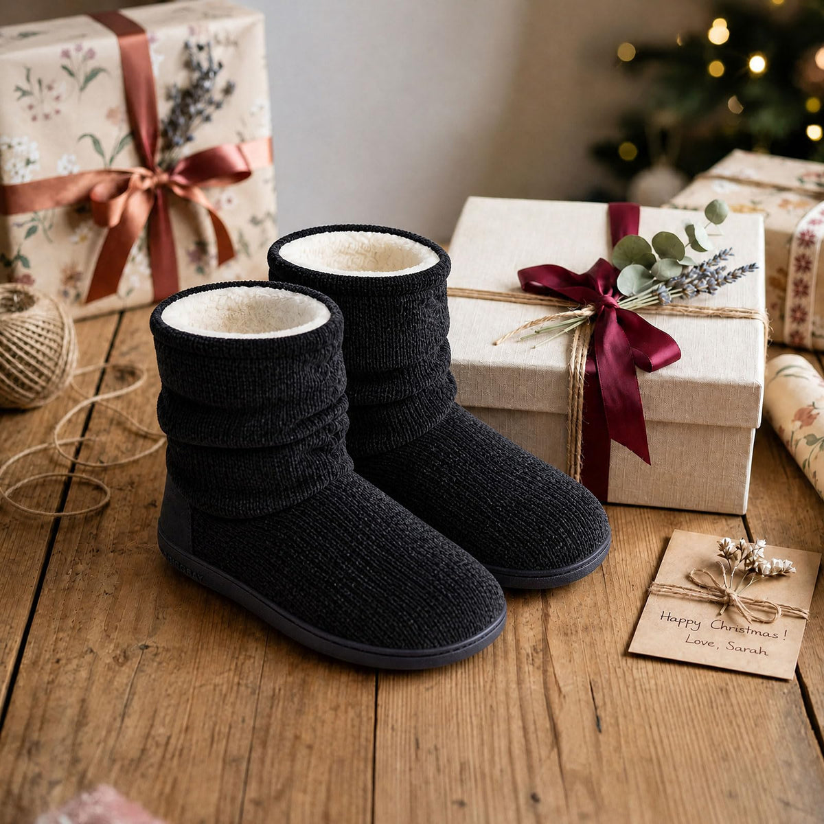 LongBay Women's Cozy Winter Slipper Boots Warm Chenille Knit Bootie Memory Foam Non-Slip Indoor Outdoor House Shoes(Large / 9-10, Black) 🍁 All In One Marketplace Canada