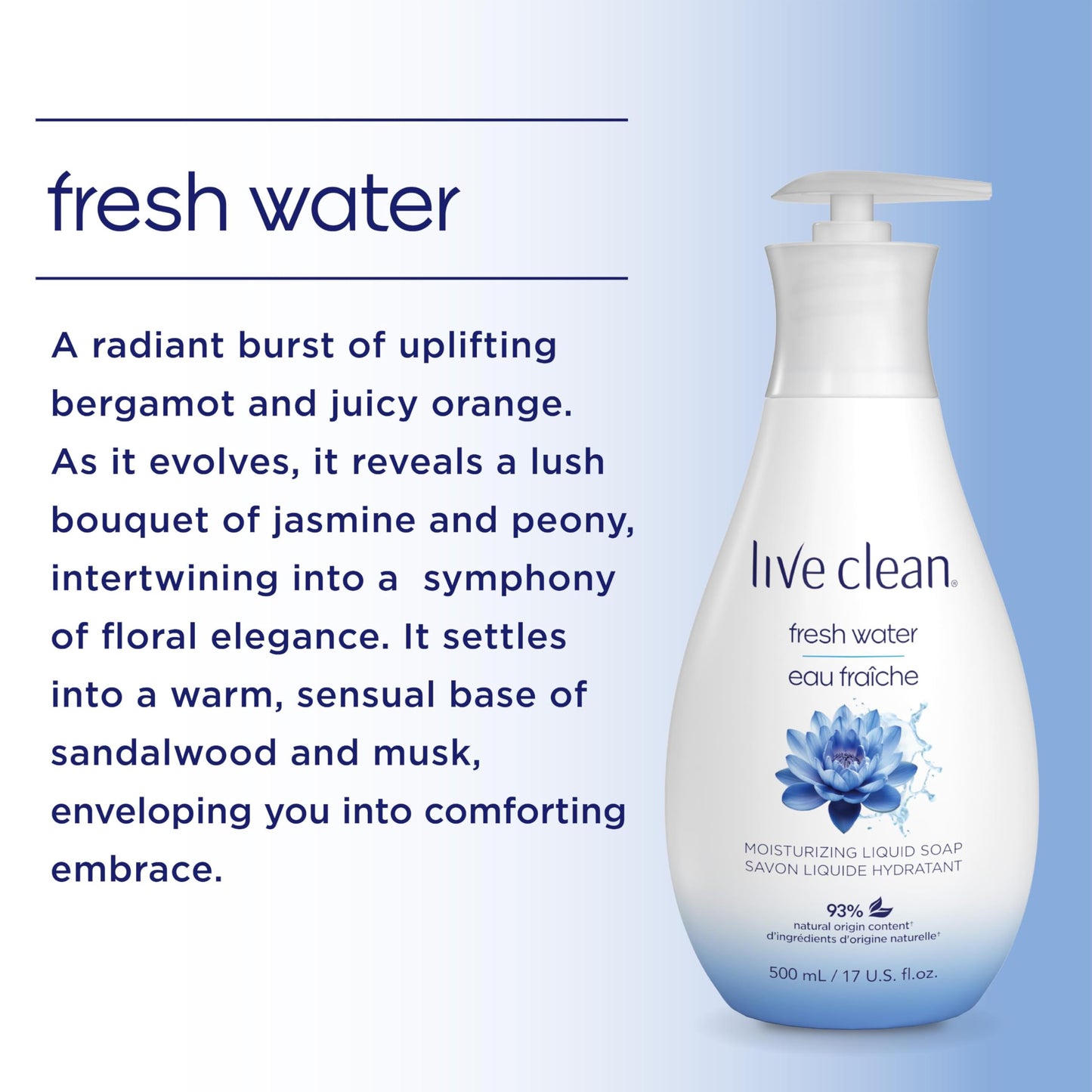Live Clean Fresh Water Hydrating Liquid Hand Soap, 500 ml (Pack of 4)(Packaging may vary) - Available at All In One Marketplace Canada