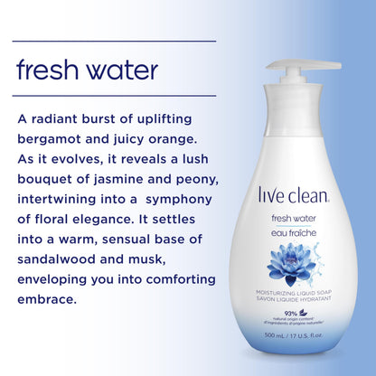 Live Clean Fresh Water Hydrating Liquid Hand Soap, 500 ml (Pack of 4)(Packaging may vary) - Available at All In One Marketplace Canada